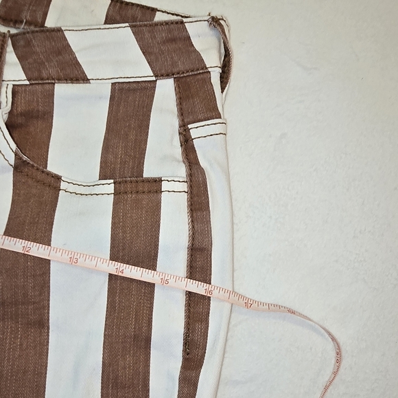 Cotton Stretch Striped Flare Jeans in Brown and White Hippie Country Nashville - Picture 7 of 9